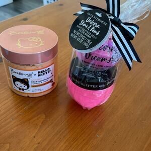 Hello Kitty Body Scrubs and unicorn bathbomb and body glitter